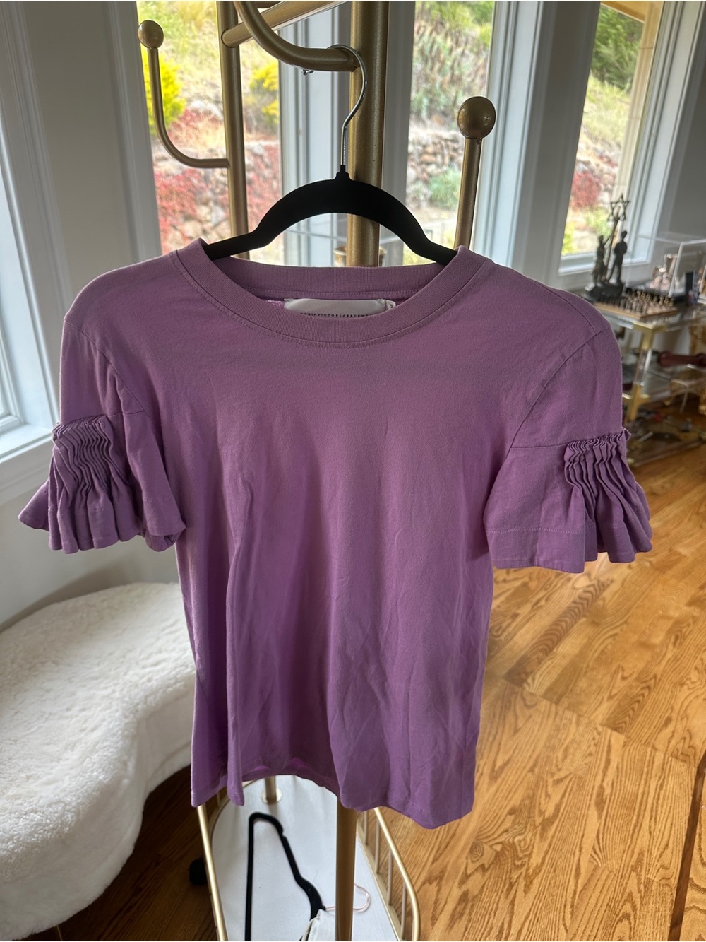 Victoria Beckham Lavender Ruffle-Smock Short Sleeve Tee